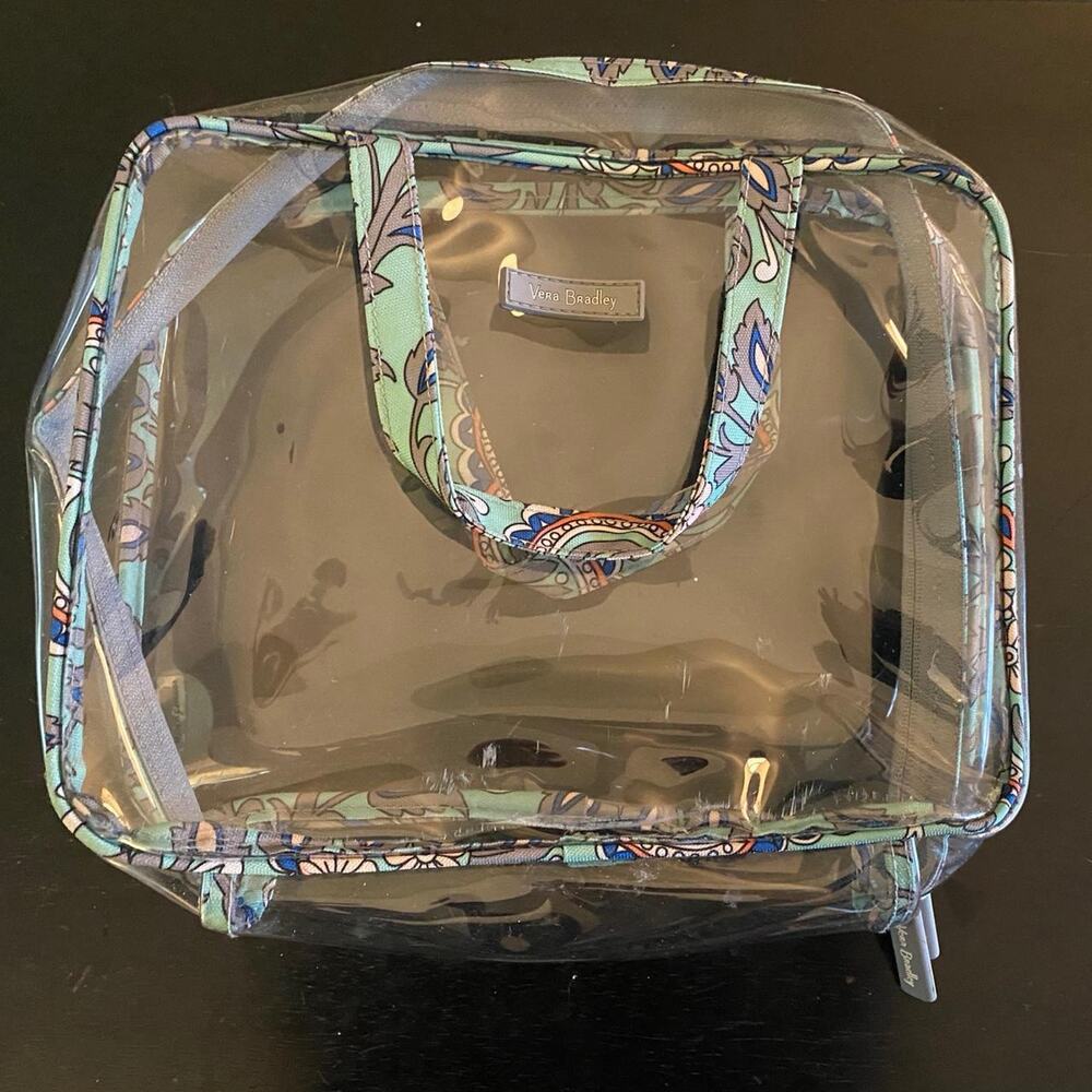 Vera Bradley “Marrakesh” Clear Travel Bag TSA Stadium Bag Teal Paisley Organizer